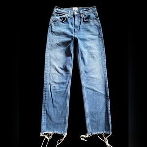 Citizens of Humanity Daphne Crop Jeans High Rise‎ Straight Leg Raw Hem Size 25
